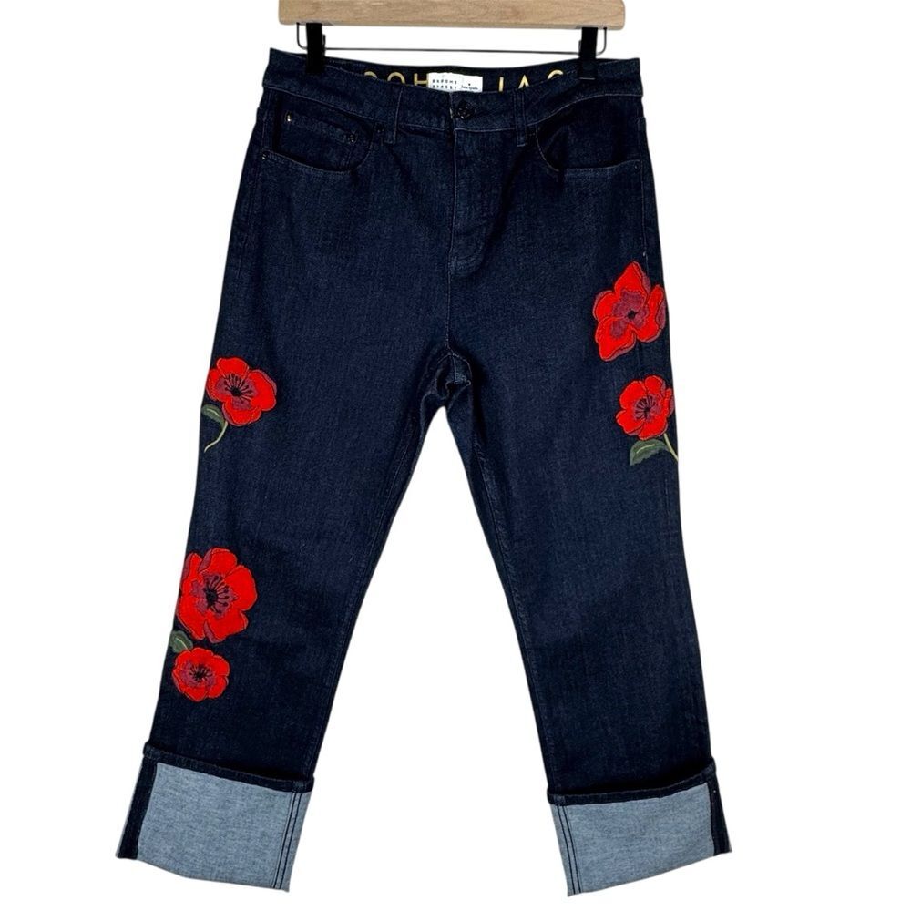 Kate Spade Broome Street Poppy Embroidered Straight Leg Jeans Floral Preppy 29 - Picture 1 of 9
